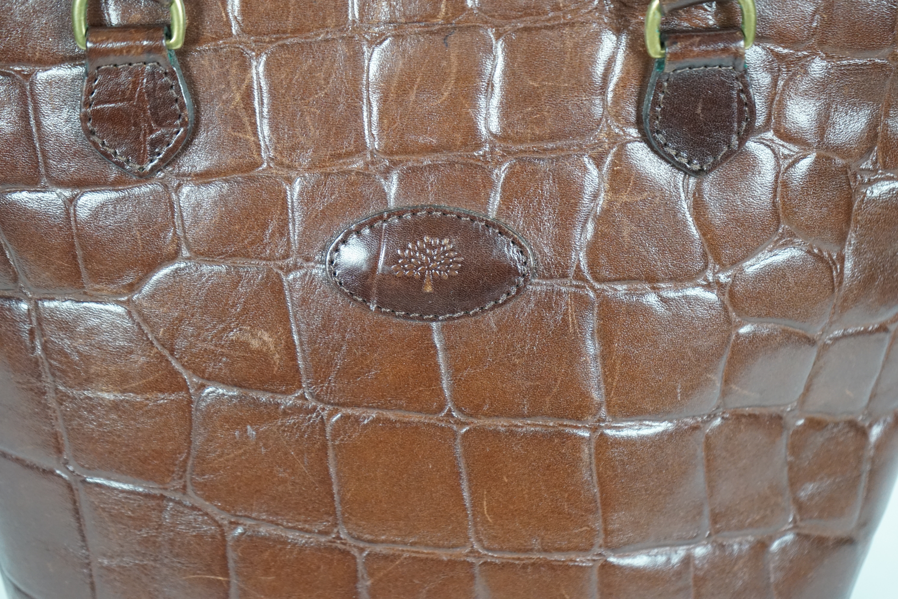 A brown Mulberry crocodile effect leather bag, width 30cm, height 22cm, depth 15cm